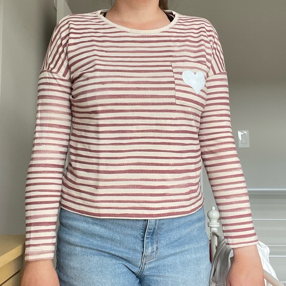 Striped Long Sleeved Crewneck with White Heart - Picture 5 of 6
